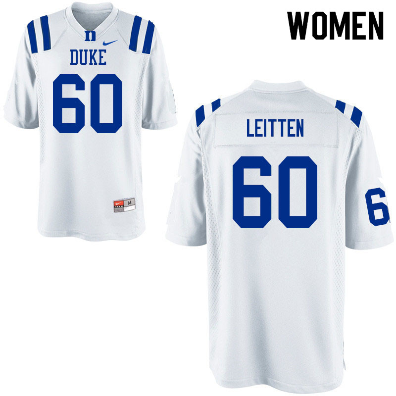 Women #60 Patrick Leitten Duke Blue Devils College Football Jerseys Sale-White - Click Image to Close